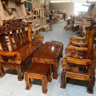 Bàn Ghế Gỗ Kiểu Mới Gỗ Tràm chạm Tay Rồng